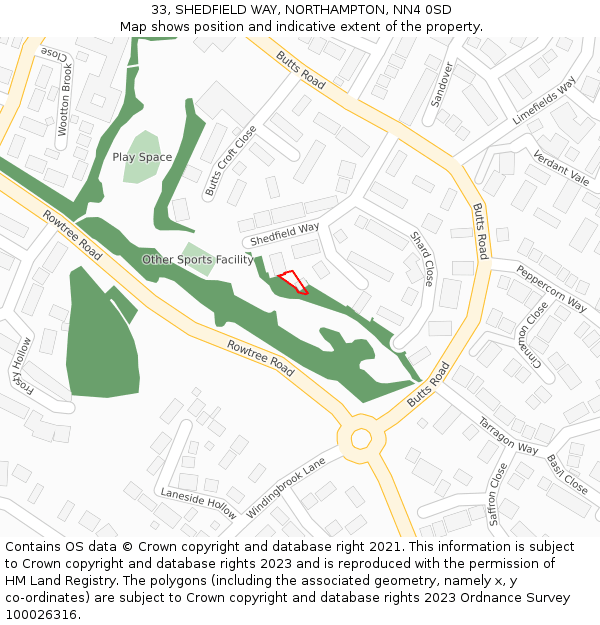 33, SHEDFIELD WAY, NORTHAMPTON, NN4 0SD: Location map and indicative extent of plot