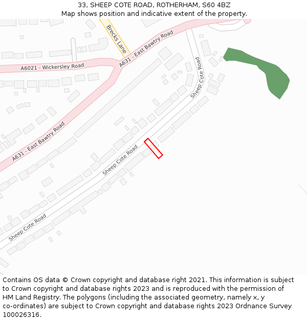 33, SHEEP COTE ROAD, ROTHERHAM, S60 4BZ: Location map and indicative extent of plot