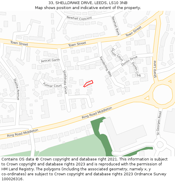 33, SHELLDRAKE DRIVE, LEEDS, LS10 3NB: Location map and indicative extent of plot