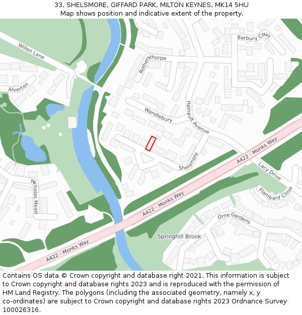 33, SHELSMORE, GIFFARD PARK, MILTON KEYNES, MK14 5HU: Location map and indicative extent of plot