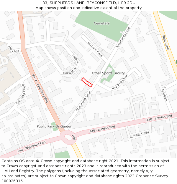 33, SHEPHERDS LANE, BEACONSFIELD, HP9 2DU: Location map and indicative extent of plot