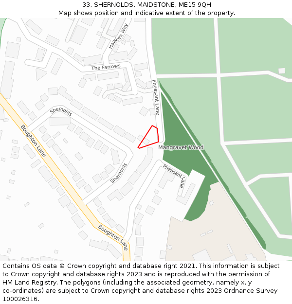 33, SHERNOLDS, MAIDSTONE, ME15 9QH: Location map and indicative extent of plot