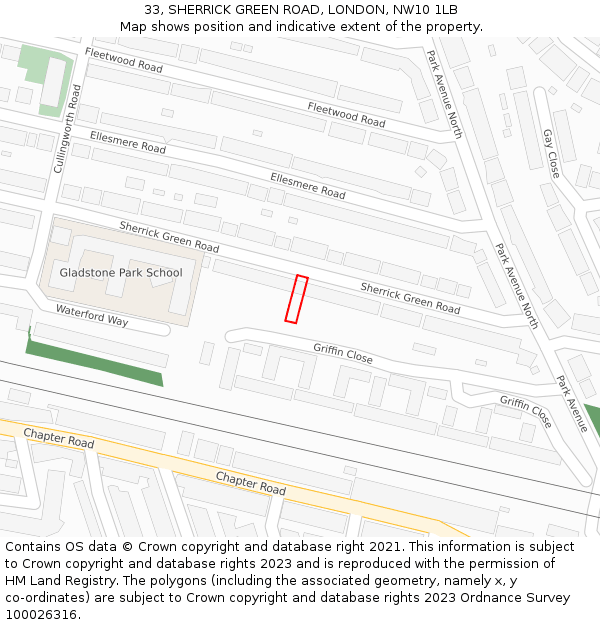 33, SHERRICK GREEN ROAD, LONDON, NW10 1LB: Location map and indicative extent of plot