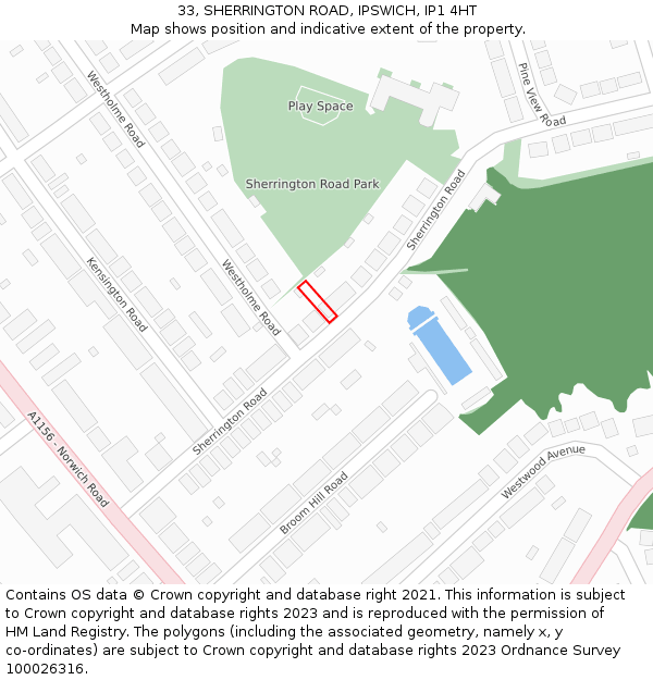 33, SHERRINGTON ROAD, IPSWICH, IP1 4HT: Location map and indicative extent of plot