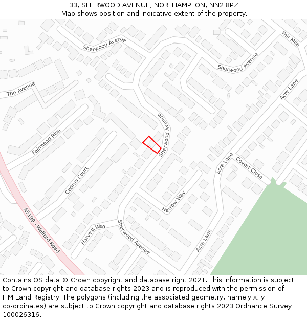 33, SHERWOOD AVENUE, NORTHAMPTON, NN2 8PZ: Location map and indicative extent of plot