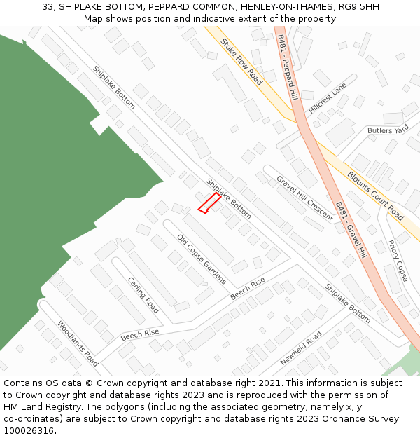 33, SHIPLAKE BOTTOM, PEPPARD COMMON, HENLEY-ON-THAMES, RG9 5HH: Location map and indicative extent of plot