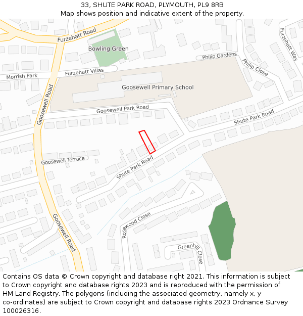 33, SHUTE PARK ROAD, PLYMOUTH, PL9 8RB: Location map and indicative extent of plot