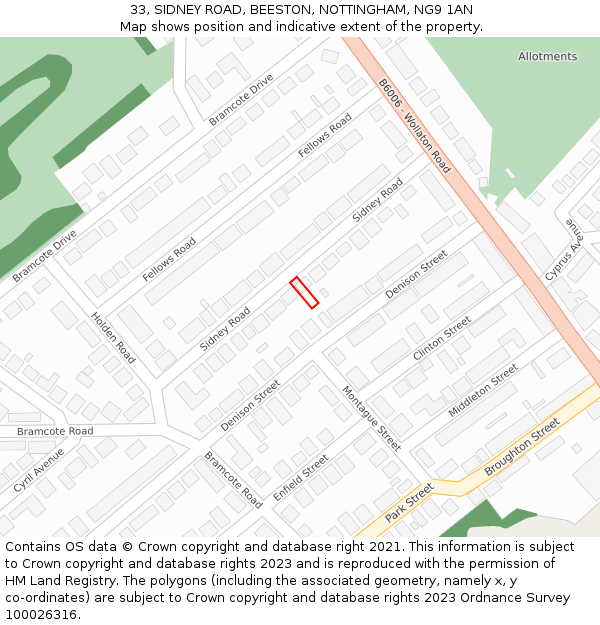 33, SIDNEY ROAD, BEESTON, NOTTINGHAM, NG9 1AN: Location map and indicative extent of plot