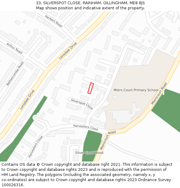 33, SILVERSPOT CLOSE, RAINHAM, GILLINGHAM, ME8 8JS: Location map and indicative extent of plot