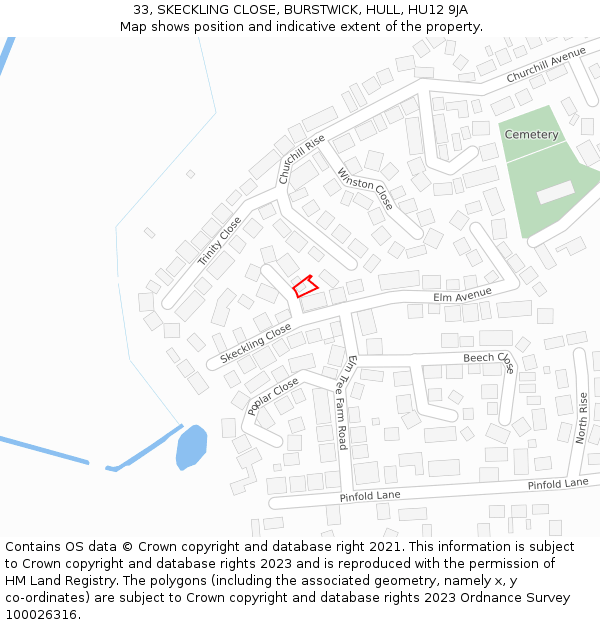 33, SKECKLING CLOSE, BURSTWICK, HULL, HU12 9JA: Location map and indicative extent of plot