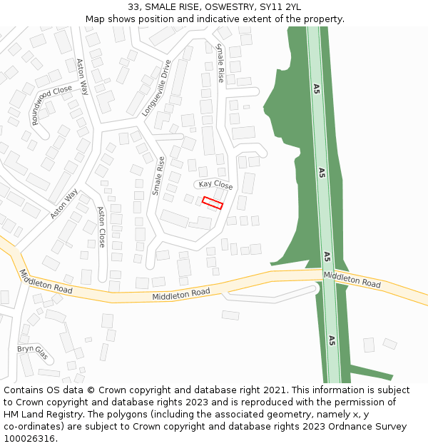 33, SMALE RISE, OSWESTRY, SY11 2YL: Location map and indicative extent of plot