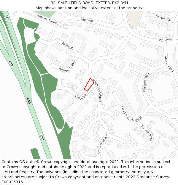 33, SMITH FIELD ROAD, EXETER, EX2 8YN: Location map and indicative extent of plot