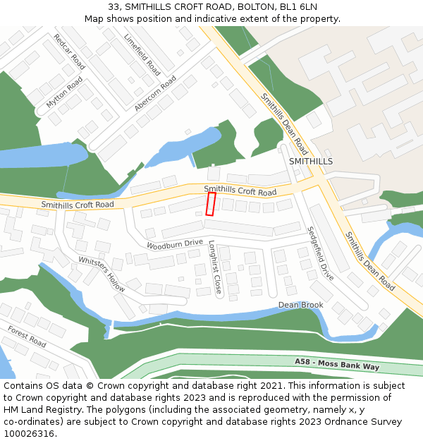 33, SMITHILLS CROFT ROAD, BOLTON, BL1 6LN: Location map and indicative extent of plot