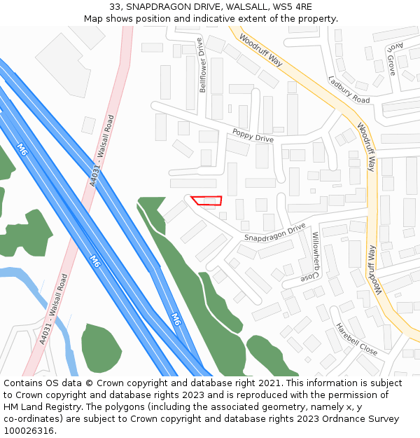 33, SNAPDRAGON DRIVE, WALSALL, WS5 4RE: Location map and indicative extent of plot