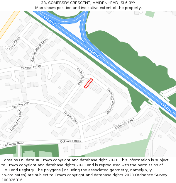 33, SOMERSBY CRESCENT, MAIDENHEAD, SL6 3YY: Location map and indicative extent of plot