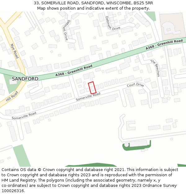 33, SOMERVILLE ROAD, SANDFORD, WINSCOMBE, BS25 5RR: Location map and indicative extent of plot