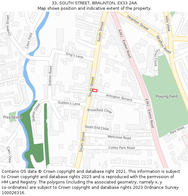 33, SOUTH STREET, BRAUNTON, EX33 2AA: Location map and indicative extent of plot