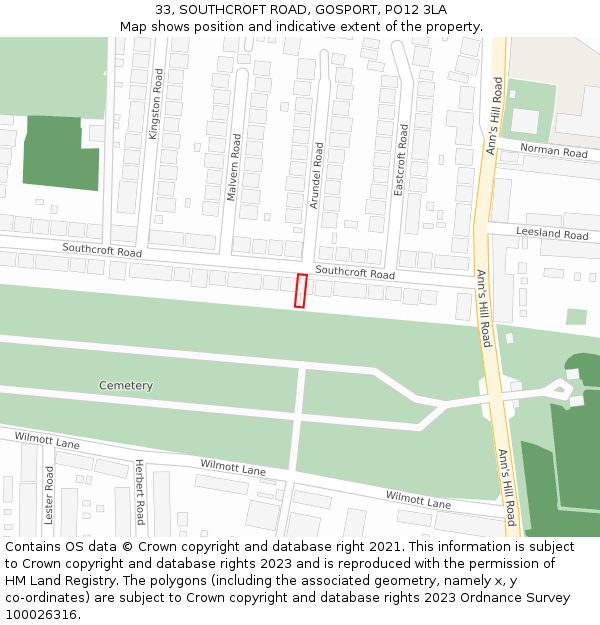 33, SOUTHCROFT ROAD, GOSPORT, PO12 3LA: Location map and indicative extent of plot