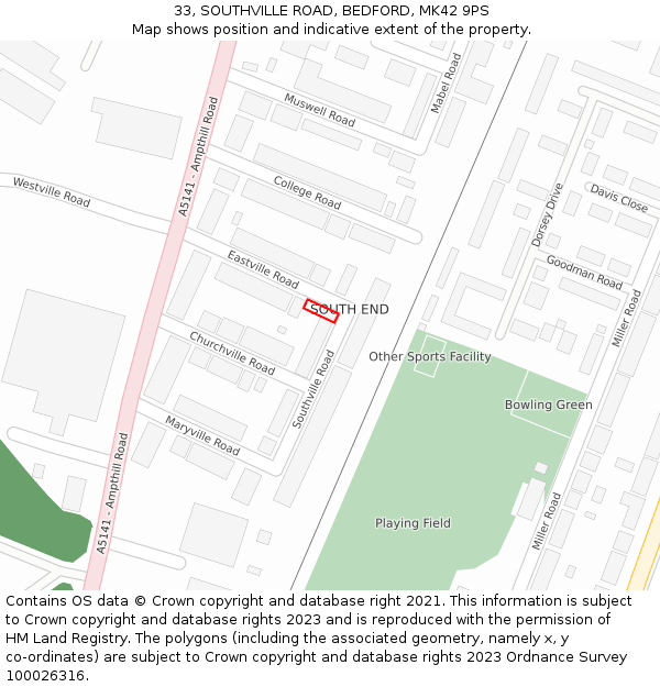 33, SOUTHVILLE ROAD, BEDFORD, MK42 9PS: Location map and indicative extent of plot