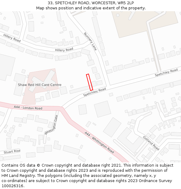 33, SPETCHLEY ROAD, WORCESTER, WR5 2LP: Location map and indicative extent of plot