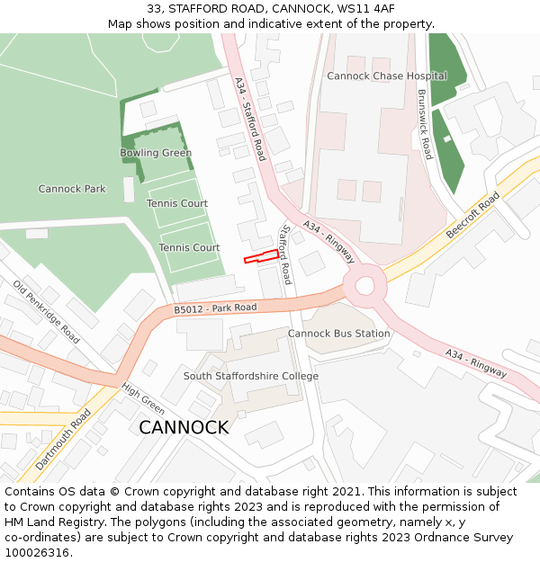 33, STAFFORD ROAD, CANNOCK, WS11 4AF: Location map and indicative extent of plot