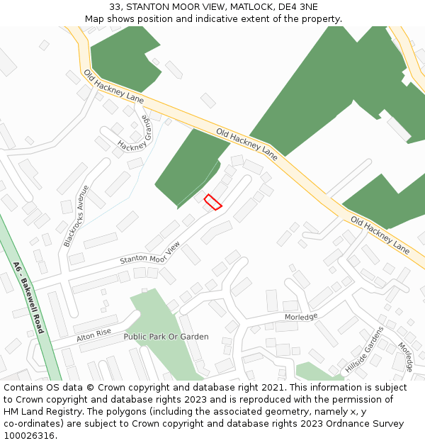 33, STANTON MOOR VIEW, MATLOCK, DE4 3NE: Location map and indicative extent of plot