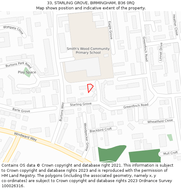 33, STARLING GROVE, BIRMINGHAM, B36 0RQ: Location map and indicative extent of plot