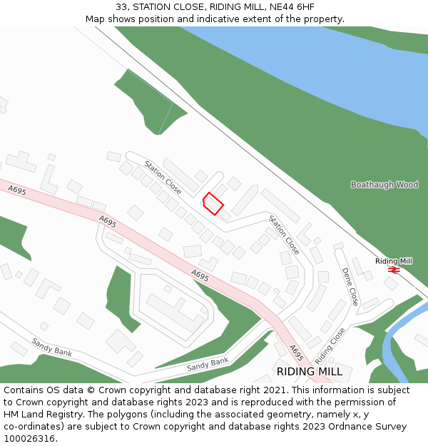 33, STATION CLOSE, RIDING MILL, NE44 6HF: Location map and indicative extent of plot
