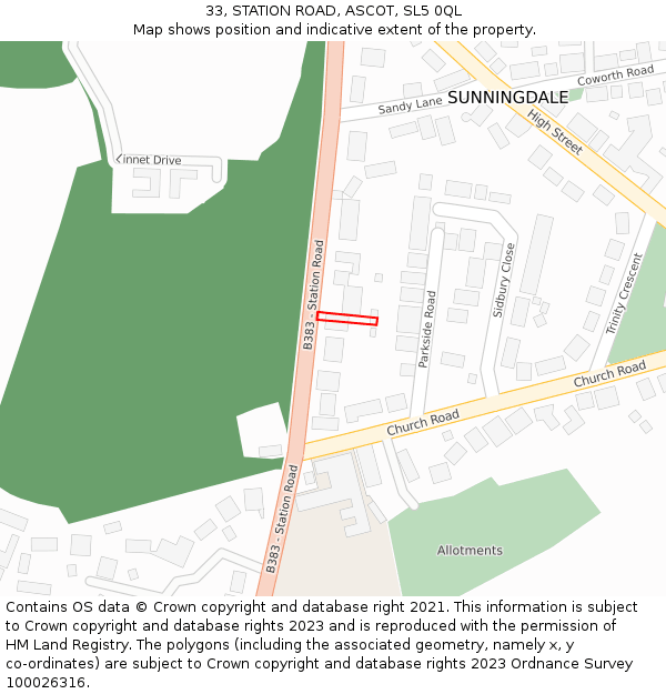 33, STATION ROAD, ASCOT, SL5 0QL: Location map and indicative extent of plot