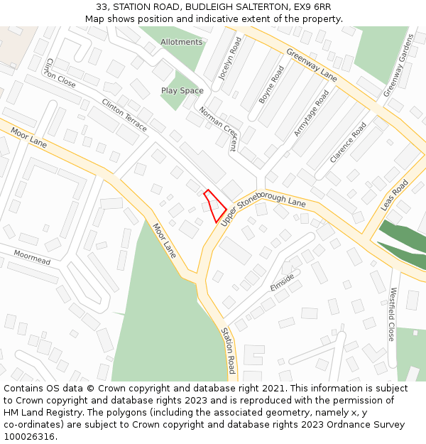 33, STATION ROAD, BUDLEIGH SALTERTON, EX9 6RR: Location map and indicative extent of plot