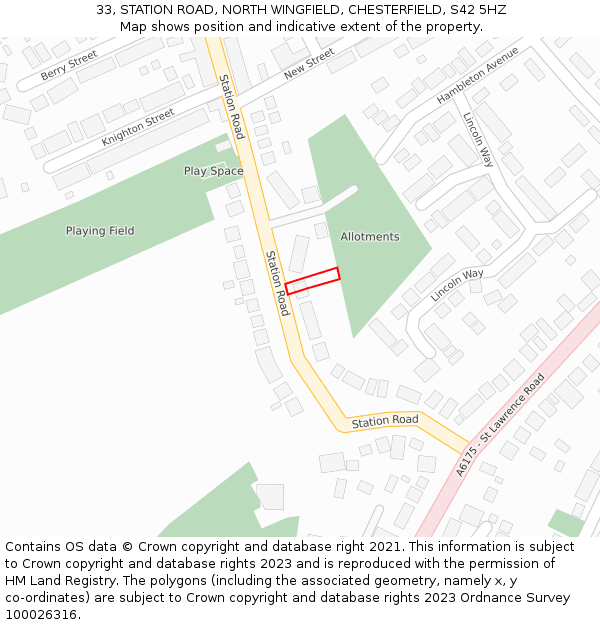 33, STATION ROAD, NORTH WINGFIELD, CHESTERFIELD, S42 5HZ: Location map and indicative extent of plot