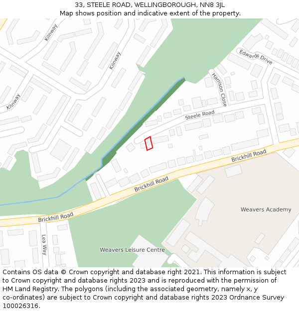 33, STEELE ROAD, WELLINGBOROUGH, NN8 3JL: Location map and indicative extent of plot