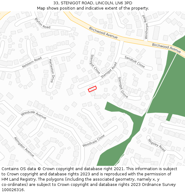 33, STENIGOT ROAD, LINCOLN, LN6 3PD: Location map and indicative extent of plot