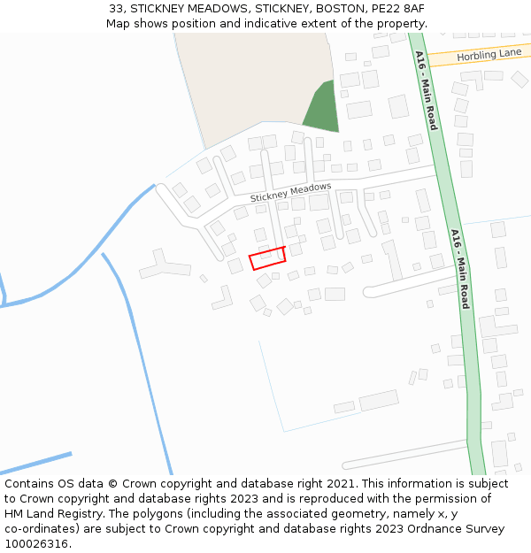 33, STICKNEY MEADOWS, STICKNEY, BOSTON, PE22 8AF: Location map and indicative extent of plot