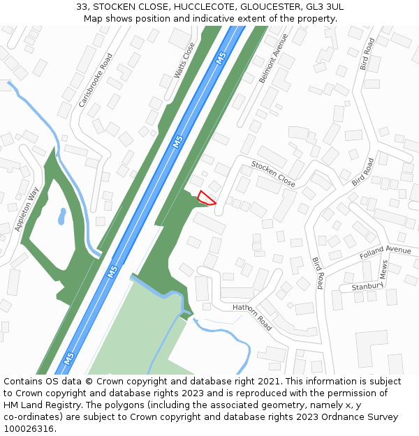 33, STOCKEN CLOSE, HUCCLECOTE, GLOUCESTER, GL3 3UL: Location map and indicative extent of plot