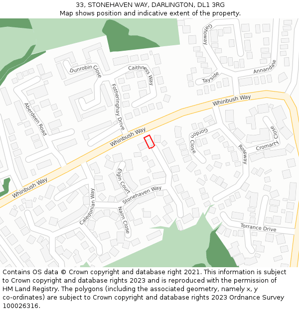 33, STONEHAVEN WAY, DARLINGTON, DL1 3RG: Location map and indicative extent of plot