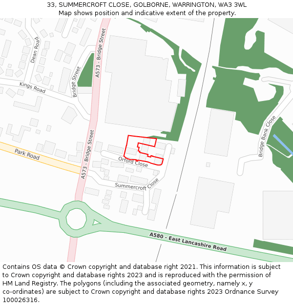 33, SUMMERCROFT CLOSE, GOLBORNE, WARRINGTON, WA3 3WL: Location map and indicative extent of plot