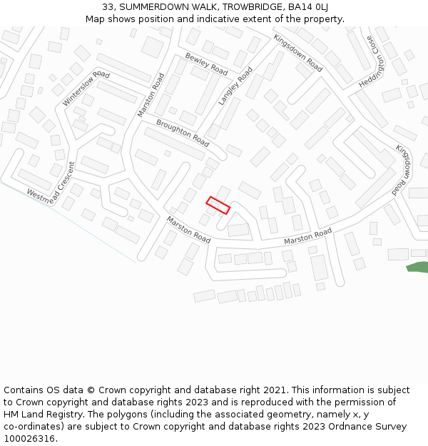 33, SUMMERDOWN WALK, TROWBRIDGE, BA14 0LJ: Location map and indicative extent of plot