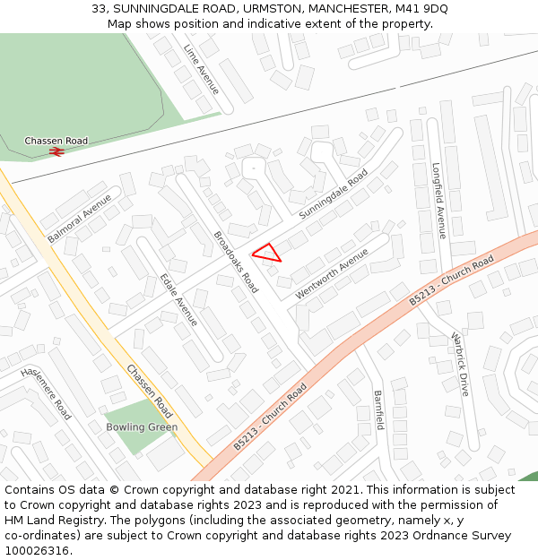 33, SUNNINGDALE ROAD, URMSTON, MANCHESTER, M41 9DQ: Location map and indicative extent of plot