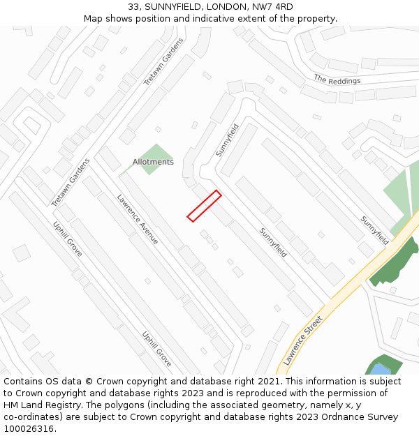 33, SUNNYFIELD, LONDON, NW7 4RD: Location map and indicative extent of plot
