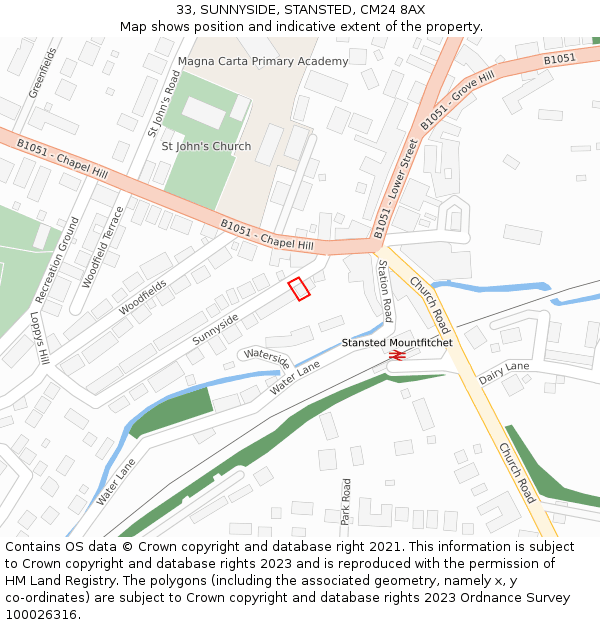 33, SUNNYSIDE, STANSTED, CM24 8AX: Location map and indicative extent of plot