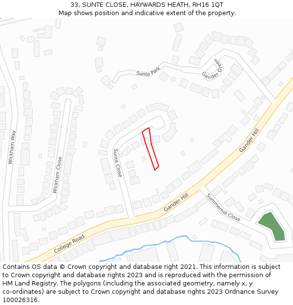 33, SUNTE CLOSE, HAYWARDS HEATH, RH16 1QT: Location map and indicative extent of plot