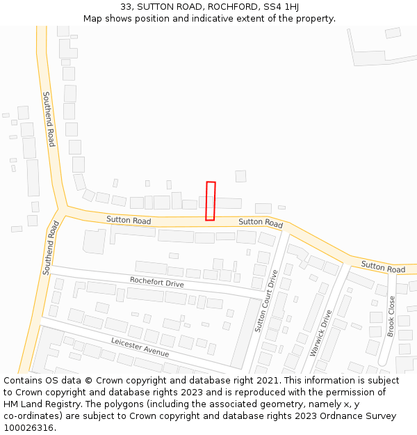 33, SUTTON ROAD, ROCHFORD, SS4 1HJ: Location map and indicative extent of plot