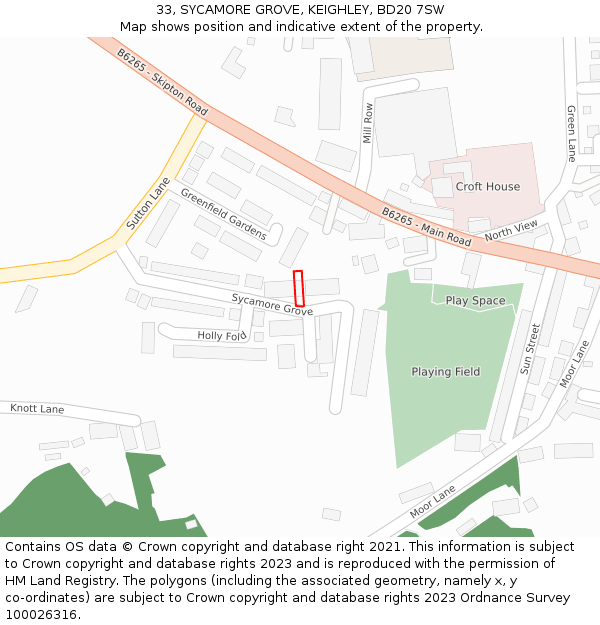 33, SYCAMORE GROVE, KEIGHLEY, BD20 7SW: Location map and indicative extent of plot