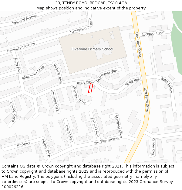 33, TENBY ROAD, REDCAR, TS10 4GA: Location map and indicative extent of plot