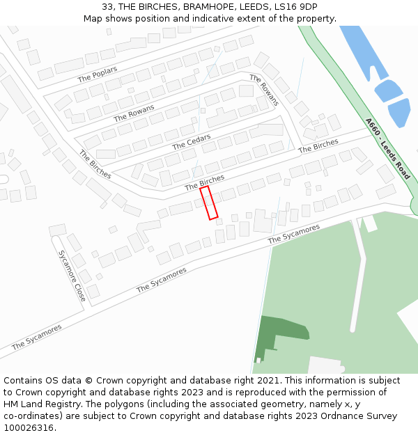 33, THE BIRCHES, BRAMHOPE, LEEDS, LS16 9DP: Location map and indicative extent of plot