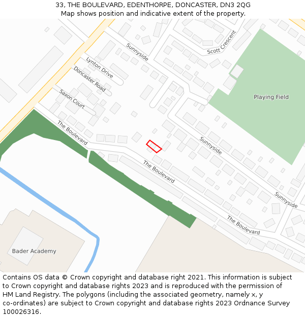 33, THE BOULEVARD, EDENTHORPE, DONCASTER, DN3 2QG: Location map and indicative extent of plot