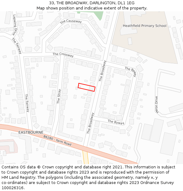 33, THE BROADWAY, DARLINGTON, DL1 1EG: Location map and indicative extent of plot