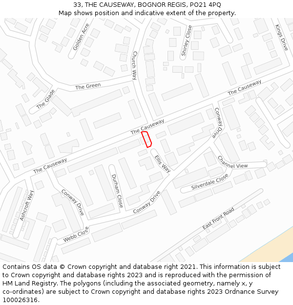 33, THE CAUSEWAY, BOGNOR REGIS, PO21 4PQ: Location map and indicative extent of plot