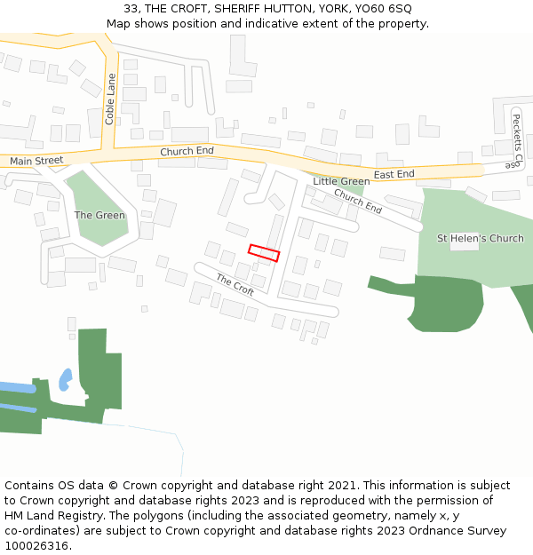 33, THE CROFT, SHERIFF HUTTON, YORK, YO60 6SQ: Location map and indicative extent of plot